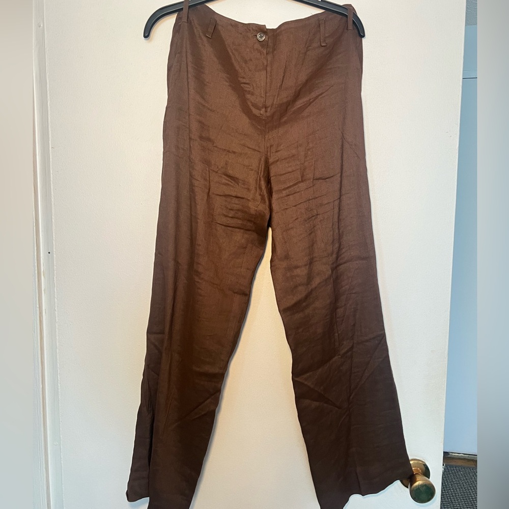 BROOKS BROTHERS Brown Linen Blend Stretch Pants in Size 10
